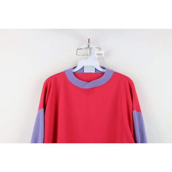Vtg 80s 90s Converse Womens XL Spell Out Color Block Sweatshirt Pink Purple - Picture 2 of 13